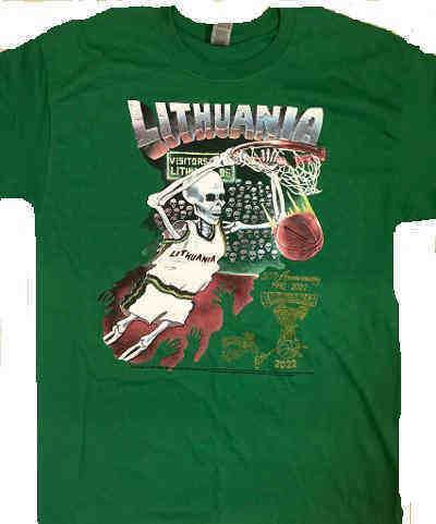 Lithuania Tie-Dye Basketball T-Shirts Slam-Dunking Skeleton